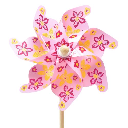 Floristik24 Molinete sobre palo decoración molino de viento rosa amarillo Ø30,5cm 74cm