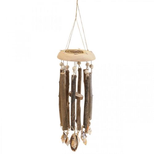 Floristik24 Carillón de viento de madera, conchas decoración marítima naturaleza Ø14cm H40cm
