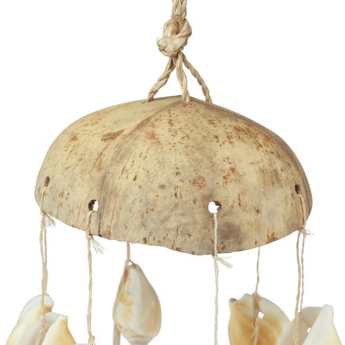 Artículo Campana de viento decoración marítima con coco natural Ø12,5cm 48cm