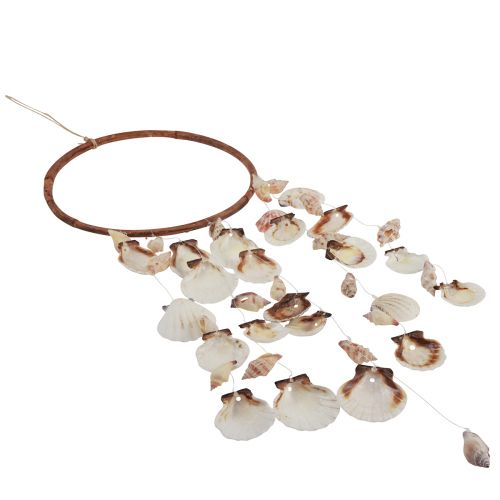 Artículo Campana de viento con conchas anillo decorativo madera natural Ø20cm H66cm