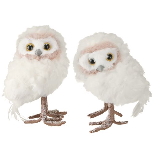 Decoración de invierno figuras decorativas búho de pie blanco 15cm 2 piezas