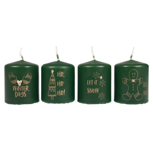 Artículo Velas navideñas verdes, juego de 4, Ø5cm, H6cm, decoración de Adviento
