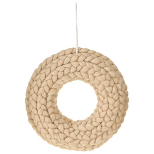 Artículo Corona decorativa de fieltro de lana para colgar marrón claro Ø25cm W4cm