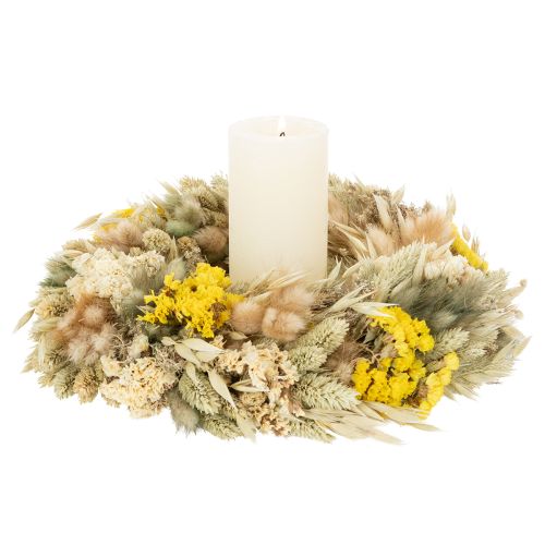 Artículo Corona de flores secas, decoración natural para mesa, salón y pasillo, 25 cm.