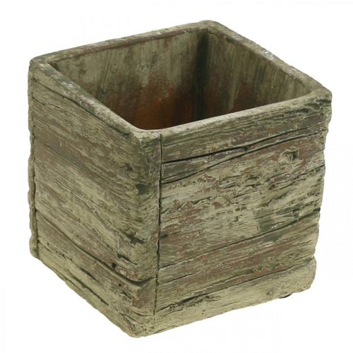 Floristik24 Macetero cuadrado 9.5x9.5cm jardinera de hormigón aspecto madera