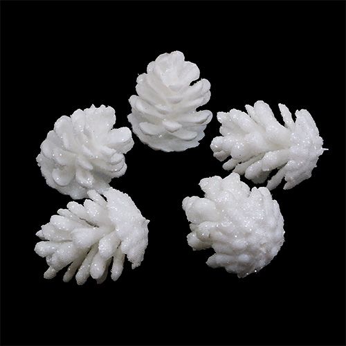 Floristik24 Conos decorativos purpurina blanca decoración dispersa decoración colgante 3,5 cm 45 piezas