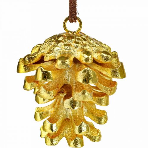 Artículo Conos de decoración de conos de pino para colgar Oro H6cm
