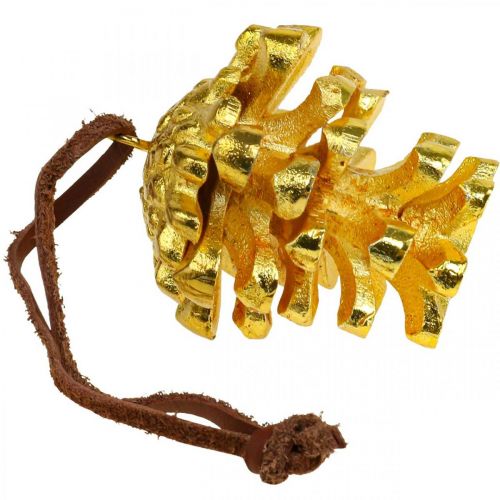 Artículo Conos de decoración de conos de pino para colgar Oro H6cm