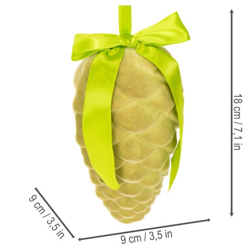 Piñas decorativas para colgar, piñas flocadas con cinta y lazo, 18 cm, 3 unidades | Floristik24.es