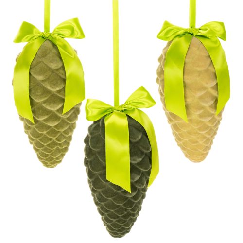 Colgantes de piñas artificiales con cinta y lazo de regalo, 23 cm, 3 unidades.