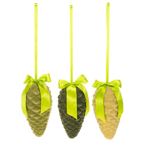 Colgantes de piñas artificiales con cinta y lazo de regalo, 23 cm, 3 unidades. | Floristik24.es