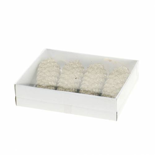 Artículo Adorno para árbol de navidad Cono Color oro con purpurina 11cm 4pcs