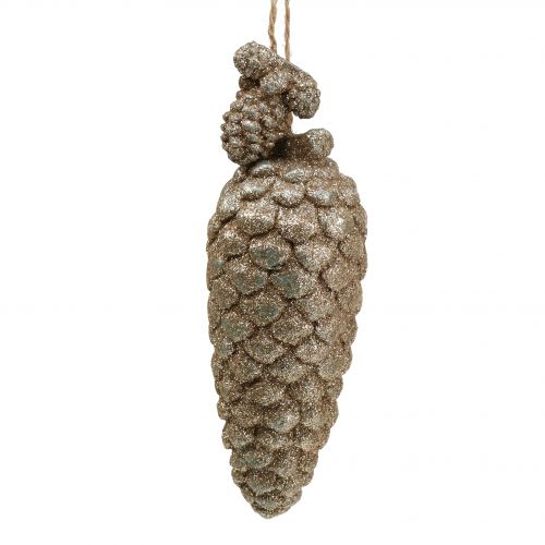 Artículo Decoración para árbol Conos con purpurina Oro claro 14cm 3pcs