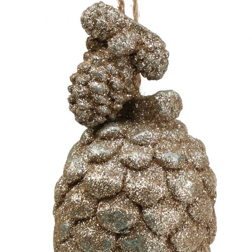 Artículo Decoración para árbol Conos con purpurina Oro claro 14cm 3pcs
