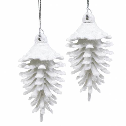 Floristik24 Adornos para árboles de navidad conos brillo blanco 9cm x 4.5cm 6pcs