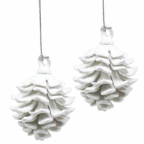 Floristik24 Decoraciones para árboles de Navidad conos brillo blanco 9cm 6pcs