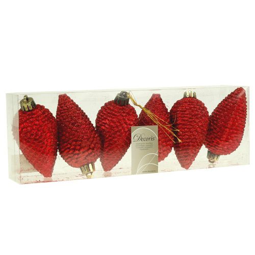 Floristik24 Decoraciones para árboles de Navidad conos rojos 9cm 6pcs