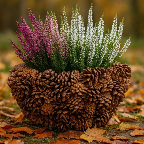 Artículo Cesta de cono para plantas, piñas naturales, Ø33cm H17cm