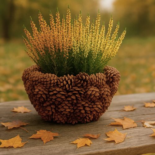 Artículo Cesta de cono para plantas, piñas naturales, Ø33cm H17cm
