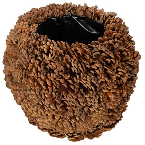 Maceta decorativa con piñas, aspecto natural, 27 cm. Maceta redonda con forma de piña, color marrón natural, hecha de piñas, 27 cm x 22 cm. comprar | Floristik24.es