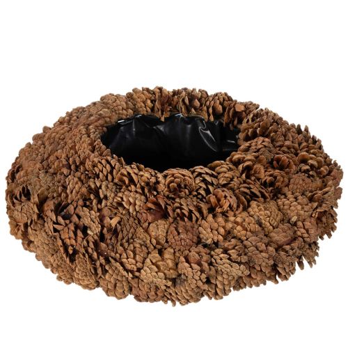 Maceta redonda de piñas, 38 cm; maceta redonda de piñas, marrón natural, hecha de piñas, 38 cm x 14 cm.