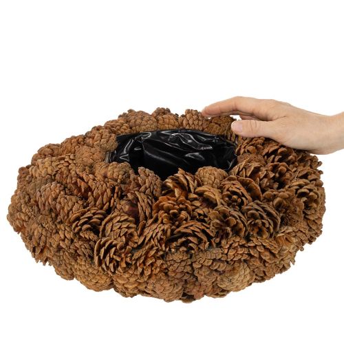 Maceta redonda de piñas, 38 cm; maceta redonda de piñas, marrón natural, hecha de piñas, 38 cm x 14 cm. | Floristik24.es