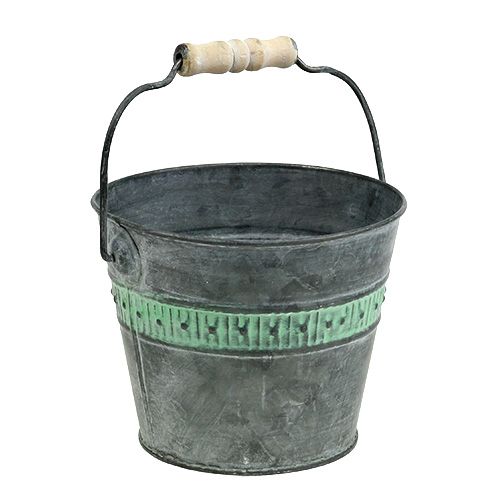 Floristik24 Cubo de zinc con verde Ø15cm H12cm