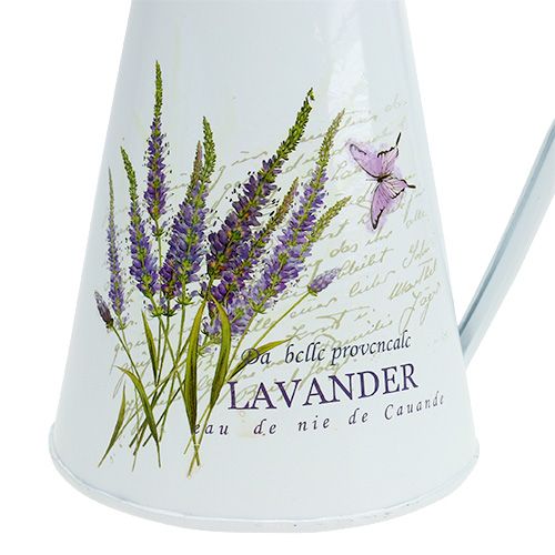 Floristik24 Jarra de zinc con motivos de lavanda blanca Al. 22 cm 1pz.