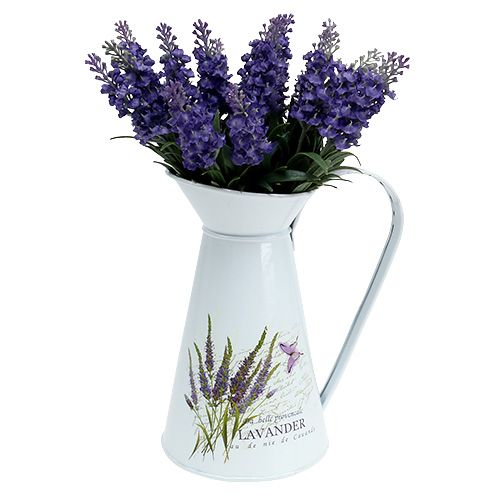 Floristik24 Jarra de zinc con motivos de lavanda blanca Al. 22 cm 1pz.