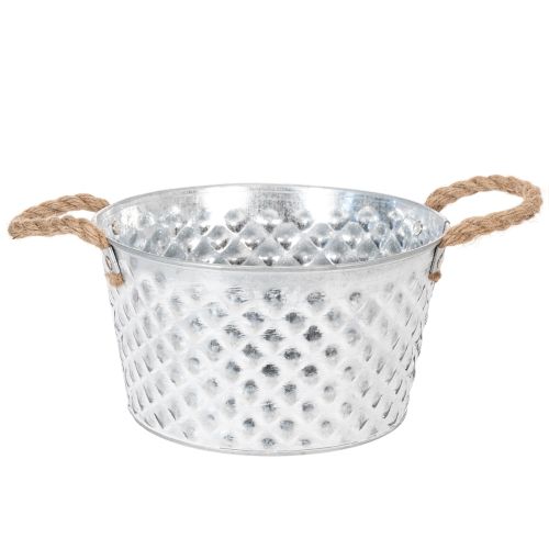 Bol de zinc, bol decorativo, metal con asa de cuerda, Ø22cm H12cm | Floristik24.es
