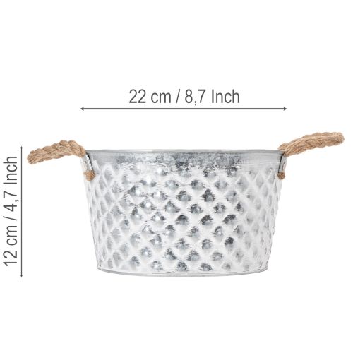 Bol de zinc, bol decorativo, metal con asa de cuerda, Ø22cm H12cm | Floristik24.es