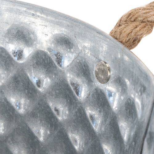 Bol de zinc, bol decorativo, metal con asa de cuerda, Ø22cm H12cm | Floristik24.es