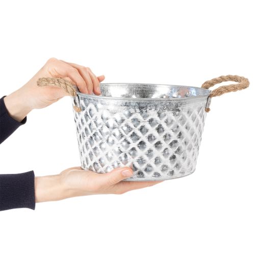 Bol de zinc, bol decorativo, metal con asa de cuerda, Ø22cm H12cm | Floristik24.es
