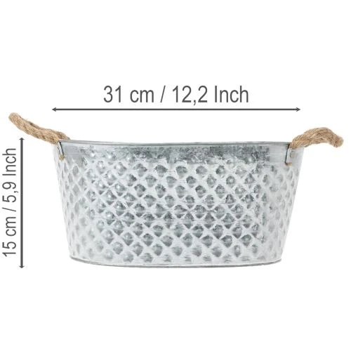 Bol ovalado grande de zinc, 31 cm x 20 cm, 15 cm de alto. | Floristik24.es