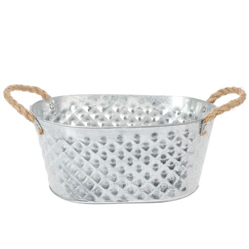 Bol ovalado de zinc con asas de cuerda, 27 cm x 17,5 cm, 12 cm de alto. comprar | Floristik24.es