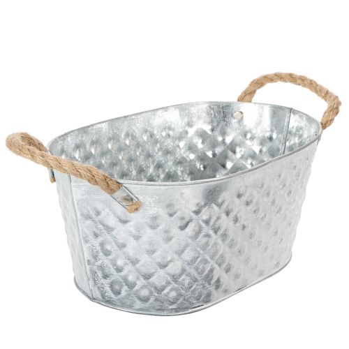 Bol ovalado de zinc con asas de cuerda, 27 cm x 17,5 cm, 12 cm de alto. | Floristik24.es