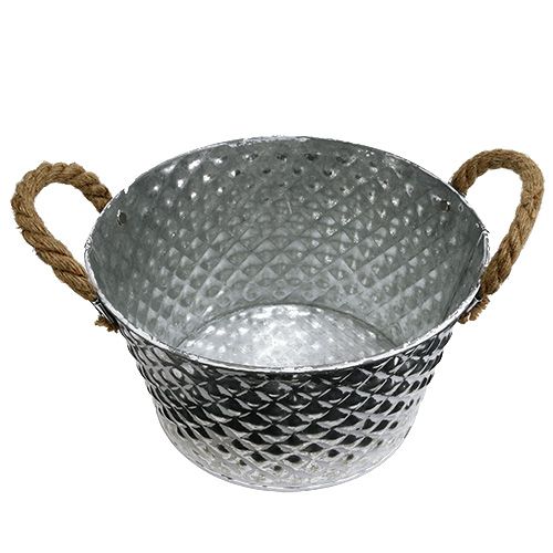 Artículo Cuenco de zinc redondo con asas de cuerda Ø25cm H14cm