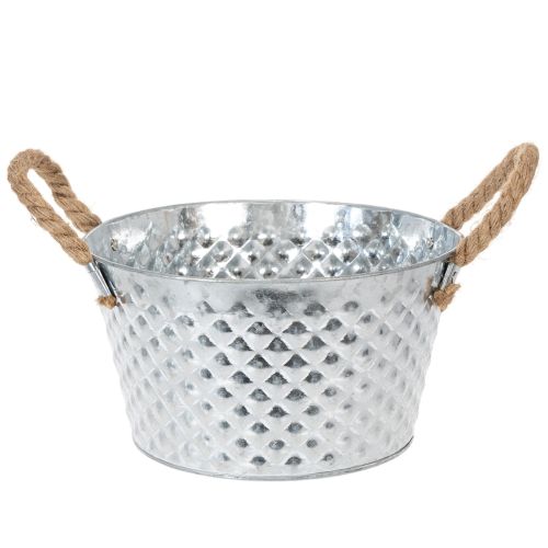 Bol redondo de zinc con asas de cuerda Ø25cm H14cm comprar | Floristik24.es