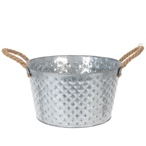 Bol redondo de zinc con asas de cuerda Ø28cm H16cm comprar | Floristik24.es