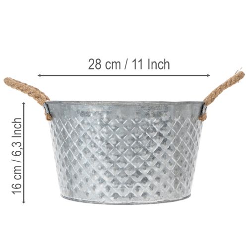 Bol redondo de zinc con asas de cuerda Ø28cm H16cm | Floristik24.es