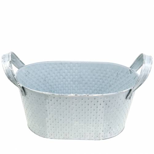 Cuenco de zinc ovalado gris claro lavado 27x18cm H12cm | Floristik24.es