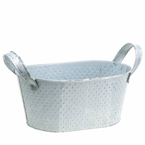 Cuenco de zinc ovalado gris claro lavado 27x18cm H12cm | Floristik24.es