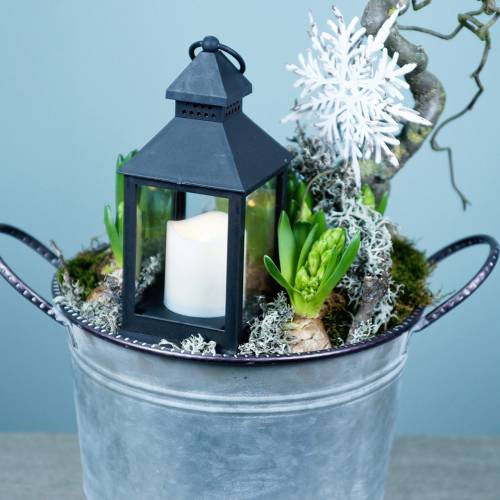 Floristik24 Cuenco de zinc con asas gris, marrón y blanco lavado Ø31cm H21cm