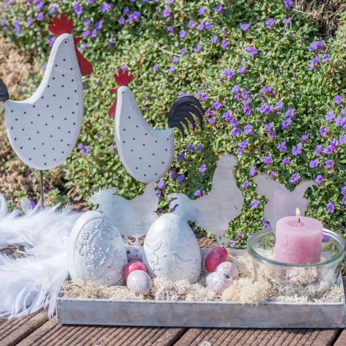 Floristik24 Bandeja de zinc con pollos 30cmx12cm A15,5cm
