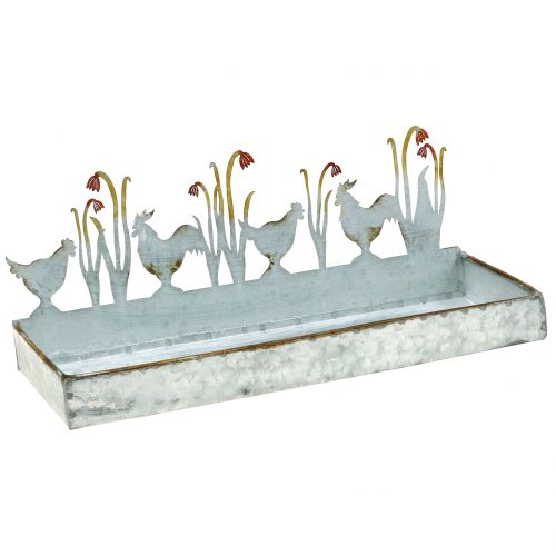 Floristik24 Bandeja zinc primavera prado y gallo 30cm