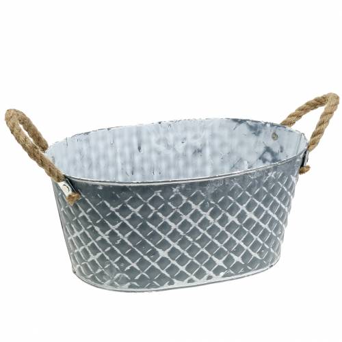Floristik24 Cuenco de zinc diamante con asas de cuerda ovalado 32cm H15cm