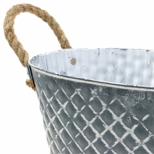 Floristik24 Cuenco de zinc diamante con asas de cuerda ovalado 32cm H15cm