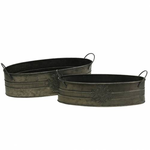 Floristik24 Cuenco decorativo antiguo ovalado zinc 33,5cm / 29,5cm 2pcs