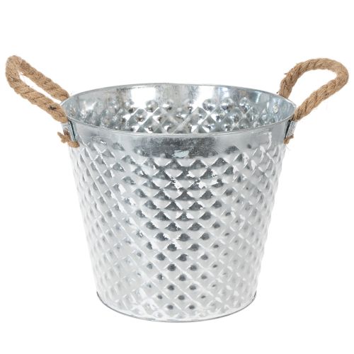 Olla de zinc, con forma de diamante, con asas de cuerda, blanqueada, Ø24,5 cm H21 cm comprar | Floristik24.es