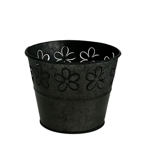 Floristik24 Maceta de zinc negro con flores Ø10cm H8cm